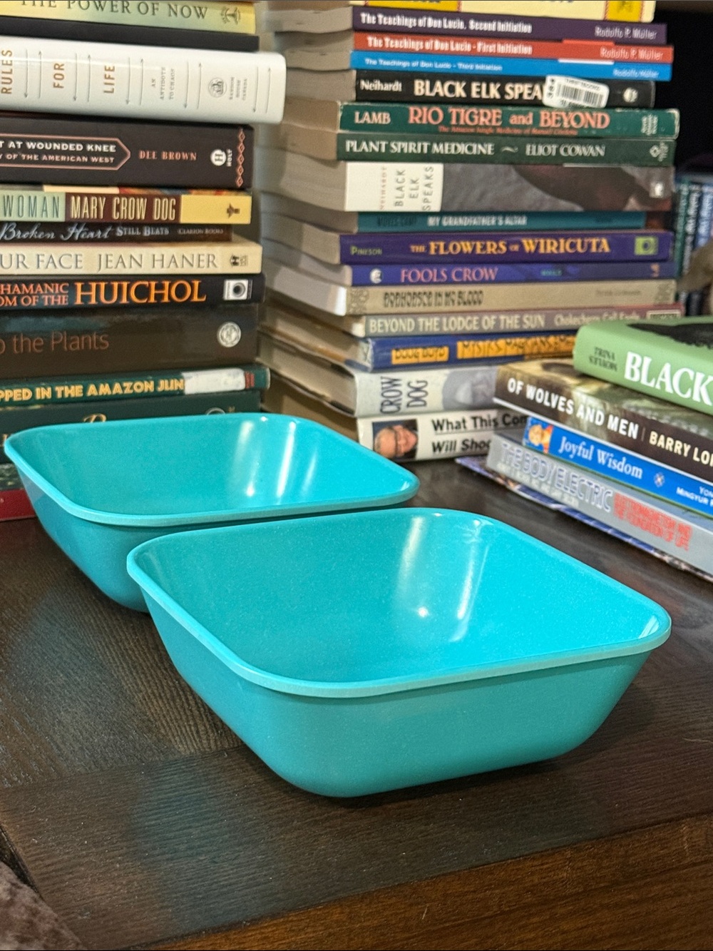 Vintage 1980s Camping Dishes Square Serving Bowls Set of 2 Teal / Turquoise